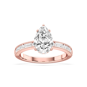 Rhianna Pear Lab Grown Diamond Milgrain Channel Hidden Halo Engagement Ring