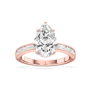 Rhianna Pear Lab Grown Diamond Milgrain Channel Hidden Halo Engagement Ring