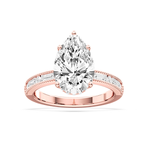 Rhianna Pear Lab Grown Diamond Milgrain Channel Hidden Halo Engagement Ring