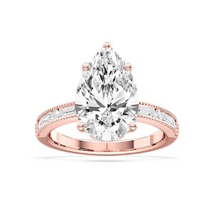 Rhianna Pear Lab Grown Diamond Milgrain Channel Hidden Halo Engagement Ring