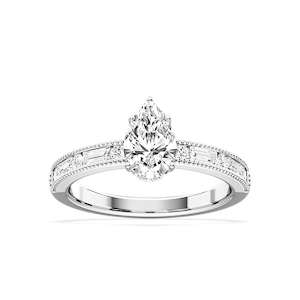 Rhianna Pear Lab Grown Diamond Milgrain Channel Hidden Halo Engagement Ring