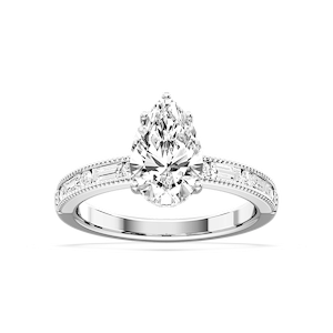 Rhianna Pear Lab Grown Diamond Milgrain Channel Hidden Halo Engagement Ring