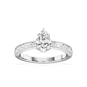 Rhianna Pear Lab Grown Diamond Milgrain Channel Hidden Halo Engagement Ring