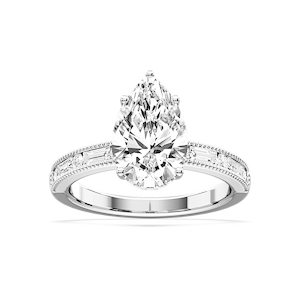 Rhianna Pear Lab Grown Diamond Milgrain Channel Hidden Halo Engagement Ring
