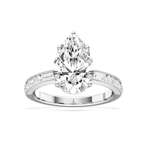 Rhianna Pear Lab Grown Diamond Milgrain Channel Hidden Halo Engagement Ring
