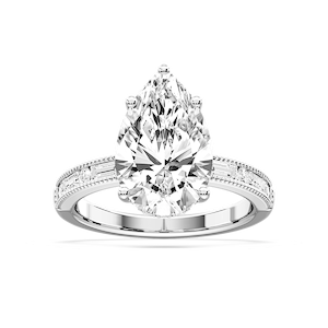 Rhianna Pear Lab Grown Diamond Milgrain Channel Hidden Halo Engagement Ring
