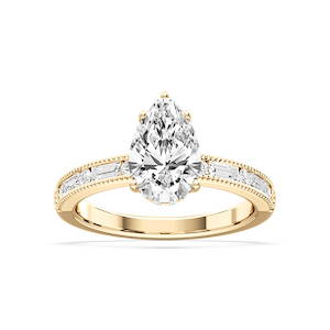 Rhianna Pear Lab Grown Diamond Milgrain Channel Hidden Halo Engagement Ring