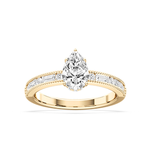 Rhianna Pear Lab Grown Diamond Milgrain Channel Hidden Halo Engagement Ring