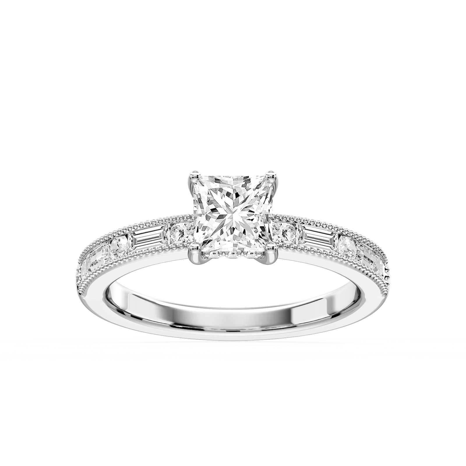 Rhianna Princess Lab Grown Diamond Milgrain Channel Hidden Halo Engagement Ring