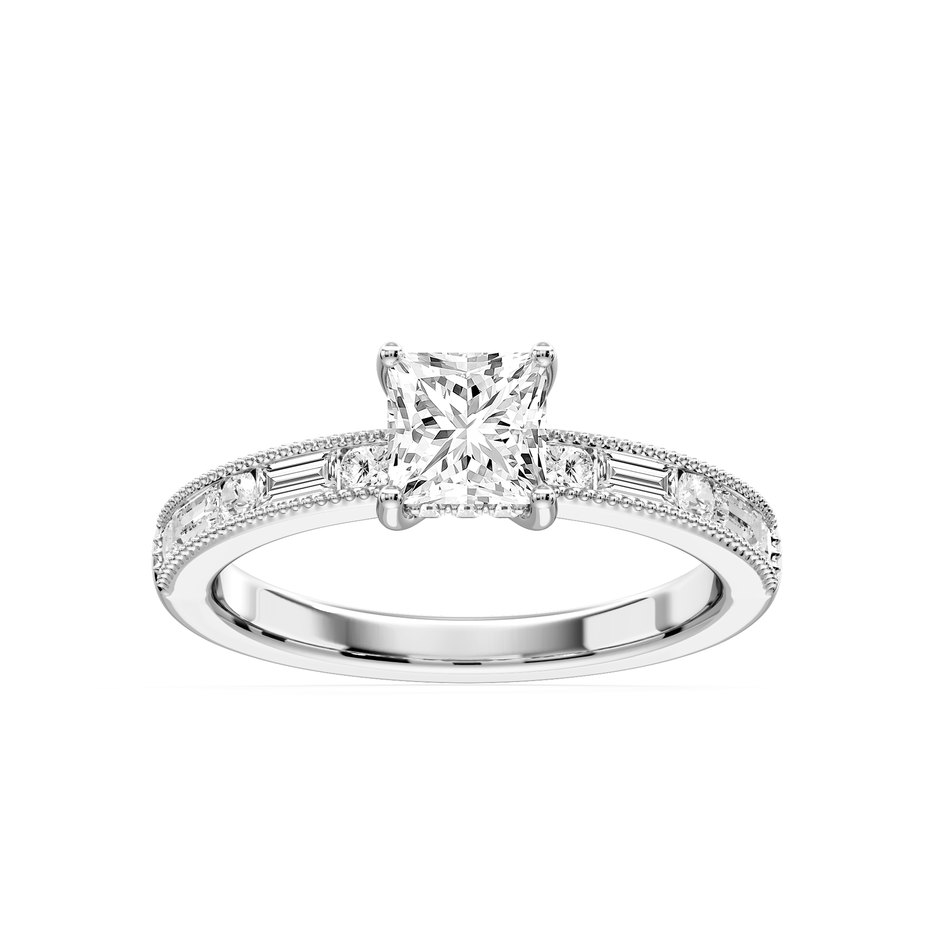 Rhianna Princess Lab Grown Diamond Milgrain Channel Hidden Halo Engagement Ring