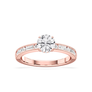 Rhianna Round Lab Grown Diamond Milgrain Channel Hidden Halo Engagement Ring