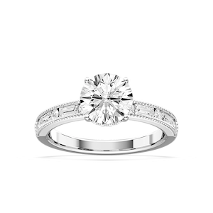Rhianna Round Lab Grown Diamond Milgrain Channel Hidden Halo Engagement Ring