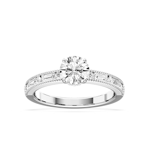 Rhianna Round Lab Grown Diamond Milgrain Channel Hidden Halo Engagement Ring