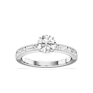 Rhianna Round Lab Grown Diamond Milgrain Channel Hidden Halo Engagement Ring