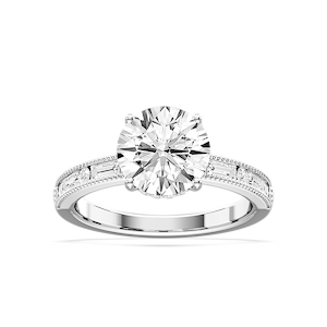 Rhianna Round Lab Grown Diamond Milgrain Channel Hidden Halo Engagement Ring
