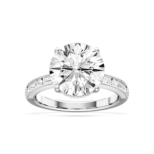 Rhianna Round Lab Grown Diamond Milgrain Channel Hidden Halo Engagement Ring