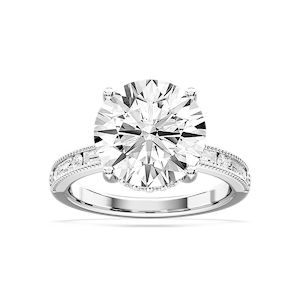 Rhianna Round Lab Grown Diamond Milgrain Channel Hidden Halo Engagement Ring
