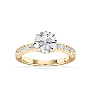 Rhianna Round Lab Grown Diamond Milgrain Channel Hidden Halo Engagement Ring