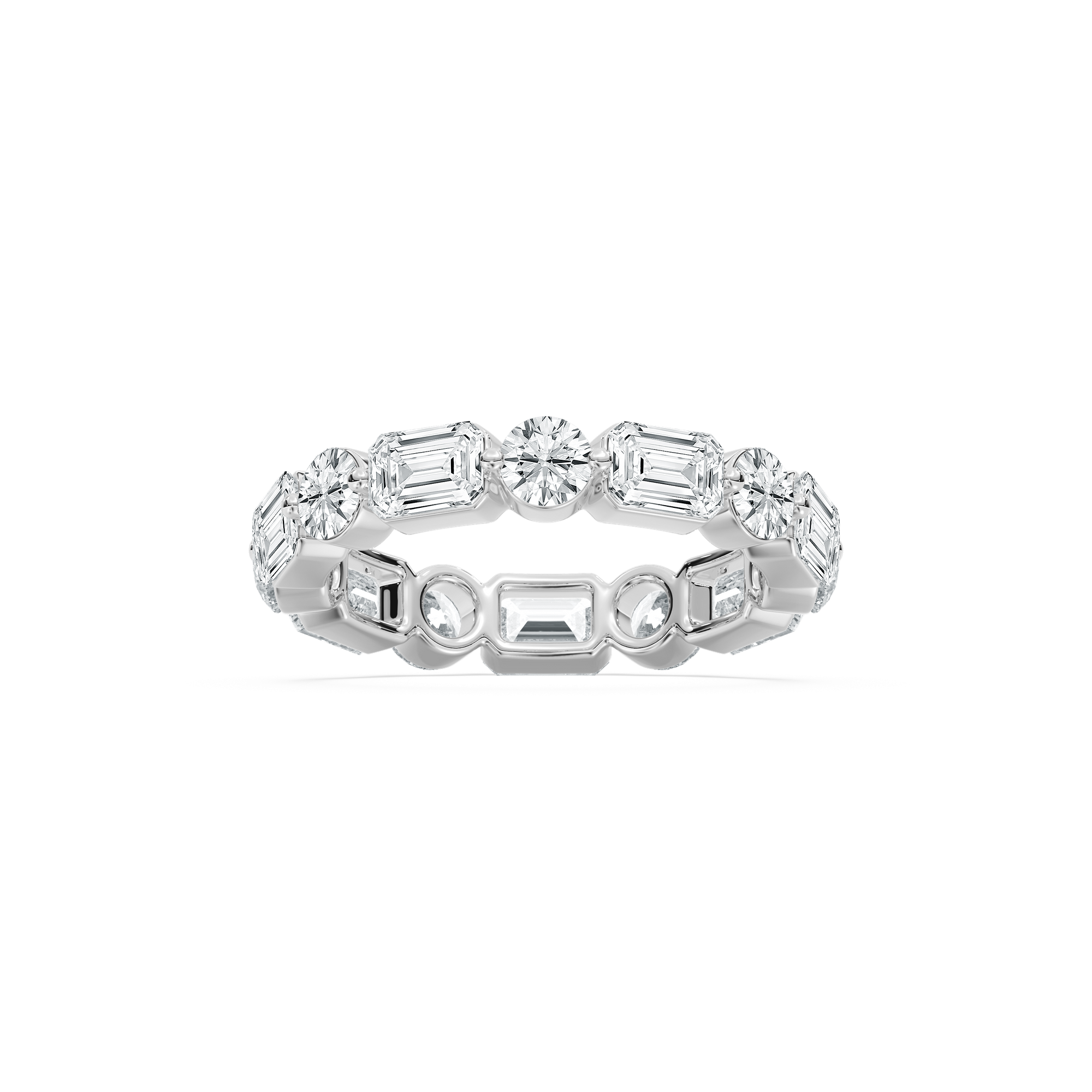 Round and Emerald Cut Lab-Grown Diamond Full Eternity Band with 3.75ctw in 14K White Gold