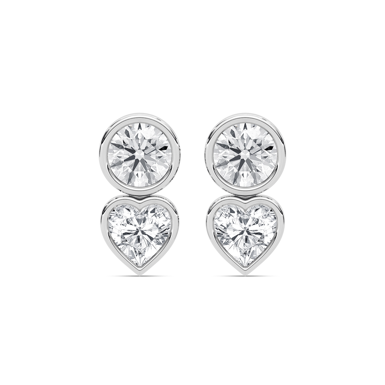 4 ctw Round and Heart Lab Grown Diamond Bezel Stud Earrings