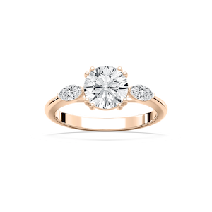 Mirha Round Lab Grown Diamond with Marquise Sides Three Stone Engagement Ring