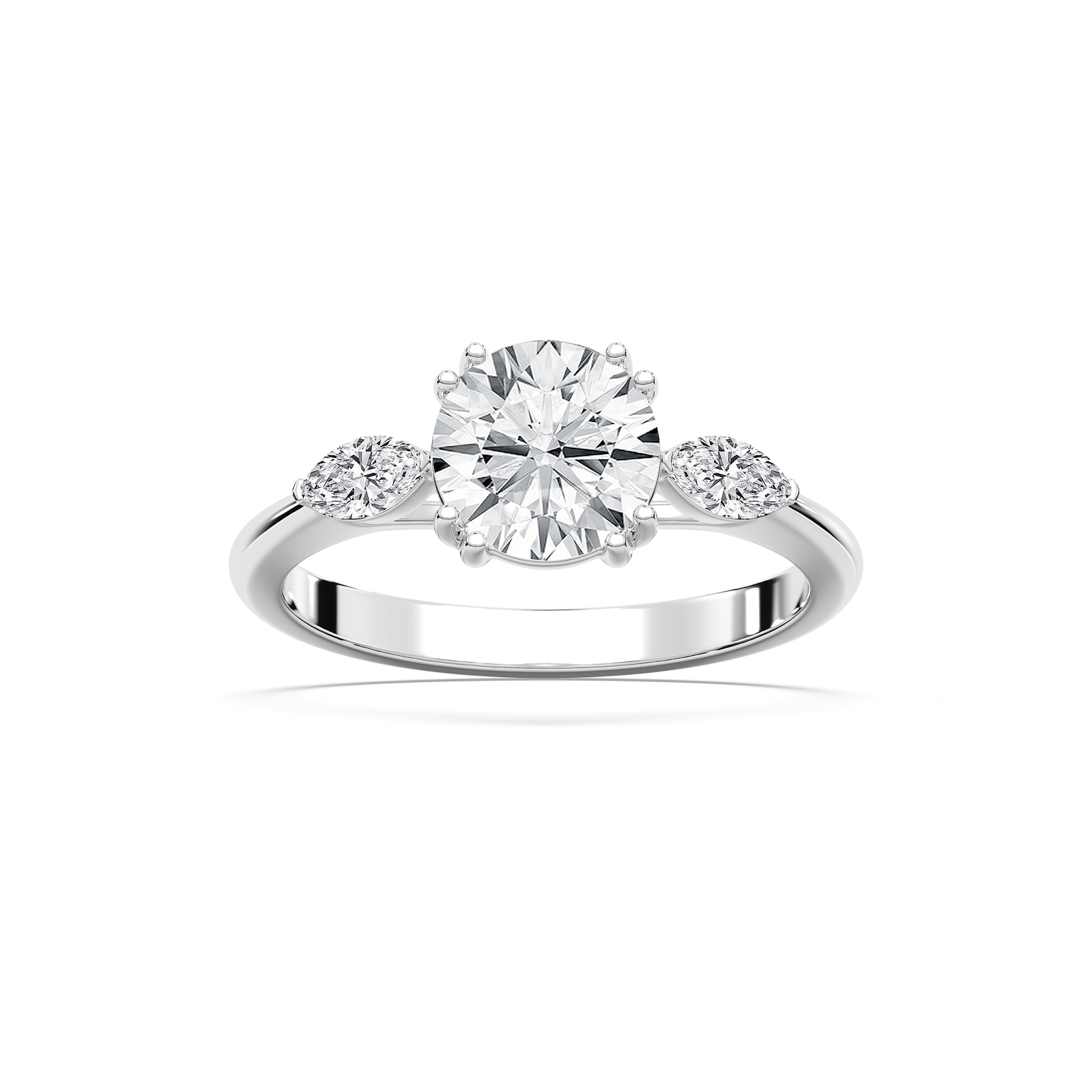 Mirha Round Lab Grown Diamond with Marquise Sides Three Stone Engagement Ring
