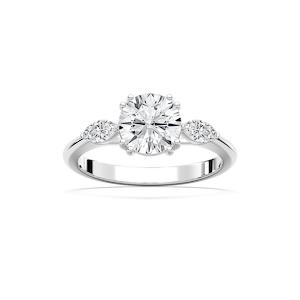 Mirha Round Lab Grown Diamond with Marquise Sides Three Stone Engagement Ring