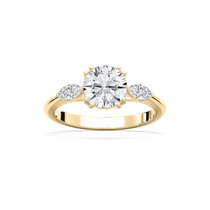 Mirha Round Lab Grown Diamond with Marquise Sides Three Stone Engagement Ring