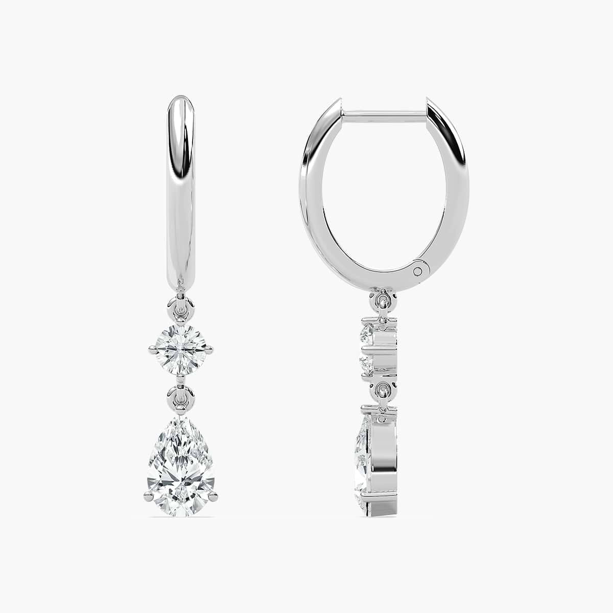 2 ctw Round and Pear Lab Grown Diamond Drop Hoop Earrings
