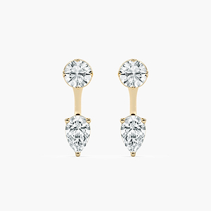Round and Pear Stud and Jacket with 1.00ctw Lab-Grown Diamonds in 14K Yellow Gold