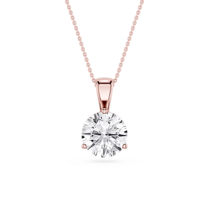 Round Lab Grown Diamond 3 Prong Solitaire Pendant - 16 to 18 Inches