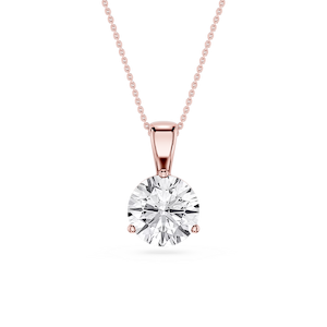 Round Lab Grown Diamond 3 Prong Solitaire Pendant - 16 to 18 Inches