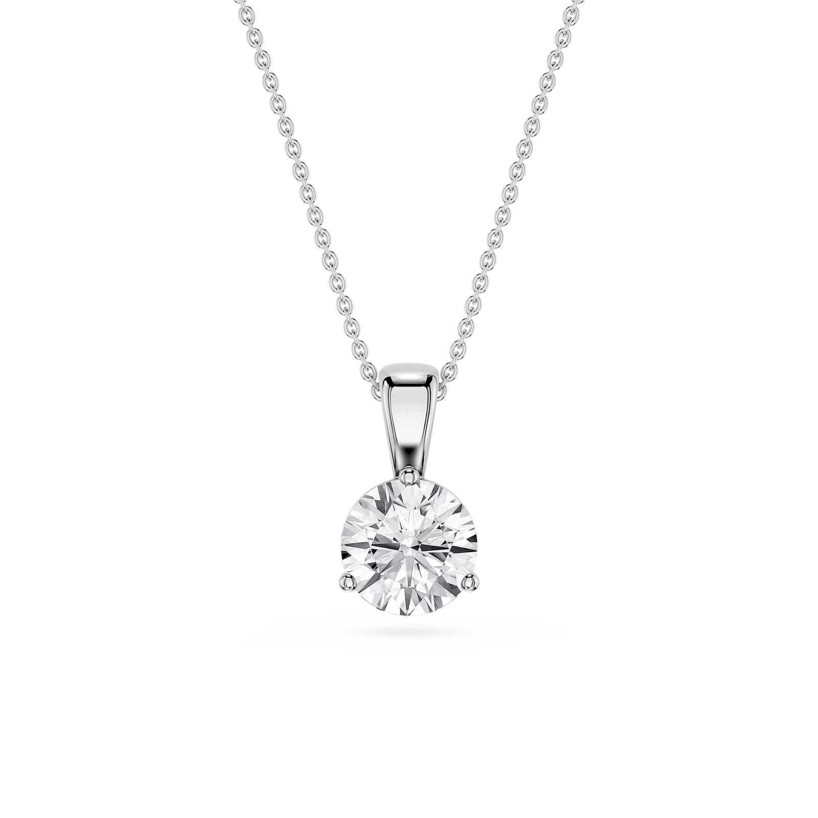 Round Lab Grown Diamond 3 Prong Solitaire Pendant - 16 to 18 Inches