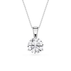 Round Lab Grown Diamond 3 Prong Solitaire Pendant - 16 to 18 Inches
