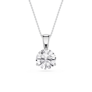 Round Lab Grown Diamond 3 Prong Solitaire Pendant - 16 to 18 Inches