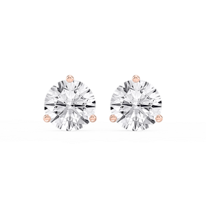 Round Lab Grown Diamond Classic Three Prong Martini Stud Earrings