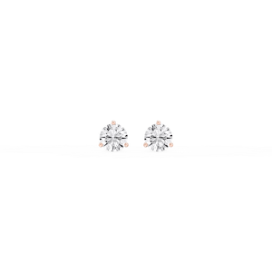 Round Lab Grown Diamond Classic Three Prong Martini Threaded Stud Earrings