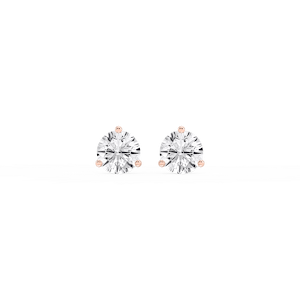 Round Lab Grown Diamond Classic Three Prong Martini Threaded Stud Earrings