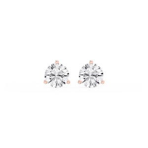 Round Lab Grown Diamond Classic Three Prong Martini Threaded Stud Earrings