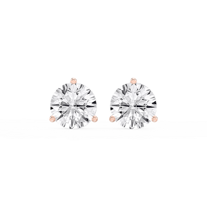 Round Lab Grown Diamond Classic Three Prong Martini Threaded Stud Earrings