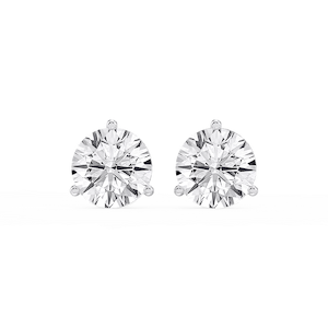 Round Lab Grown Diamond Classic Three Prong Martini Threaded Stud Earrings