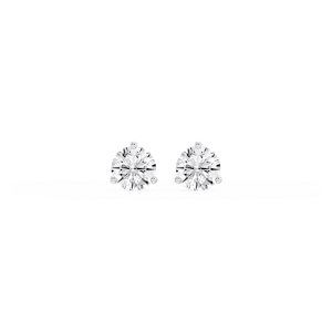 Round Lab Grown Diamond Classic Three Prong Martini Threaded Stud Earrings