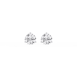 Round Lab Grown Diamond Classic Three Prong Martini Threaded Stud Earrings