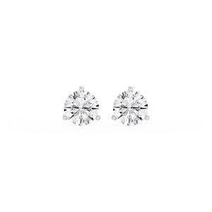 Round Lab Grown Diamond Classic Three Prong Martini Threaded Stud Earrings