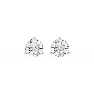 Round Lab Grown Diamond Classic Three Prong Martini Threaded Stud Earrings