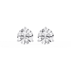 Round Lab Grown Diamond Classic Three Prong Martini Threaded Stud Earrings