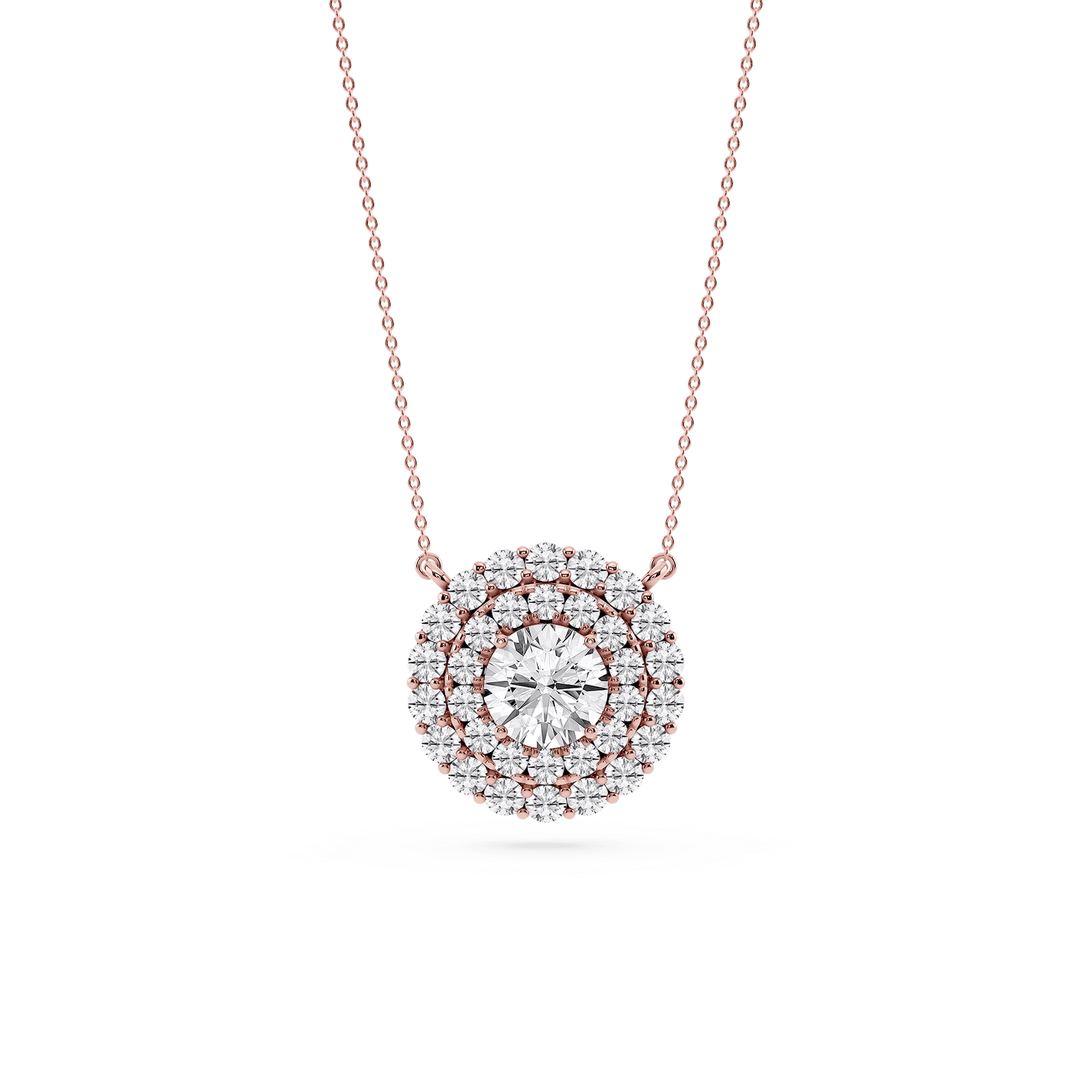 Round Lab Grown Diamond Double Halo Pendant -18 Inches