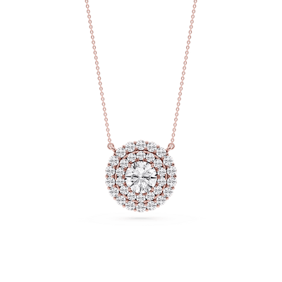 Round Lab Grown Diamond Double Halo Pendant -18 Inches
