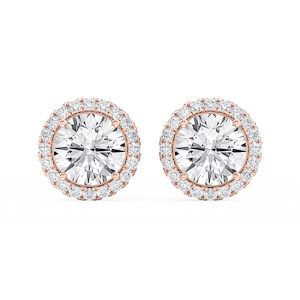 Round Lab Grown Diamond Four Prong Basket Halo Stud Earrings