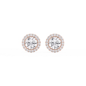 Round Lab Grown Diamond Four Prong Basket Halo Stud Earrings